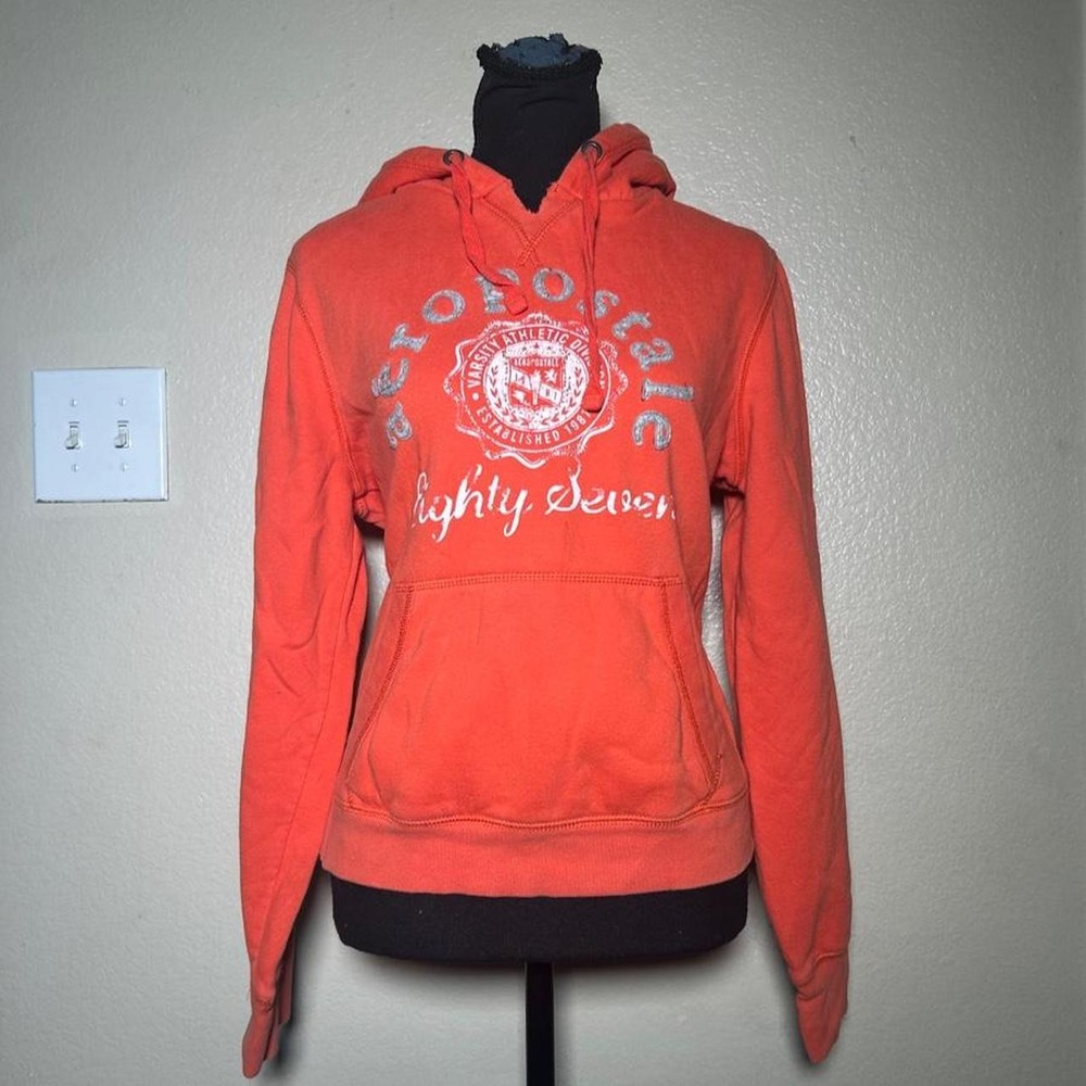 Aeropostale Vintage Y2K Orange Embroidered Pullover Hoodie Varsity Graphic XL